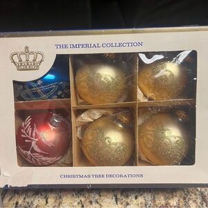 Sears • The Imperial Collection • Vintage • Christmas Glass Ornaments • Gold/Red